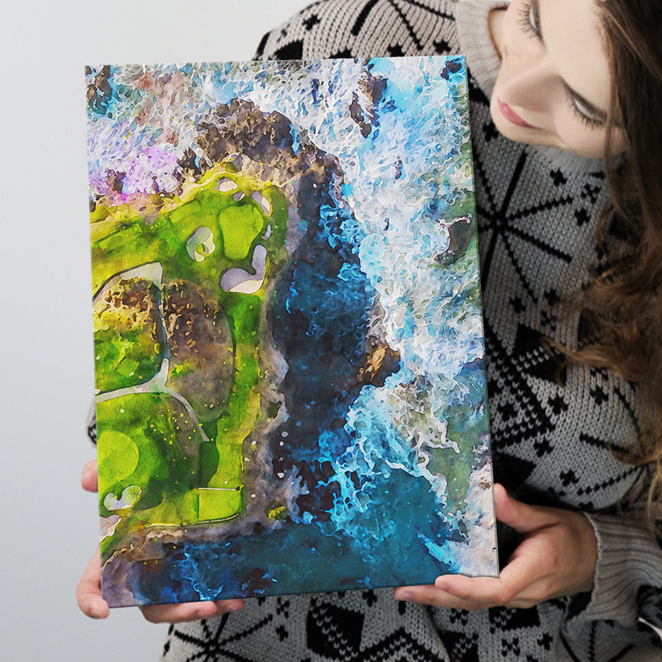 Pebble Beach Golf Links, 7th Hole, Watercolor Painting, Golf Art Print, Gift for him, Canvas Print Wall Art