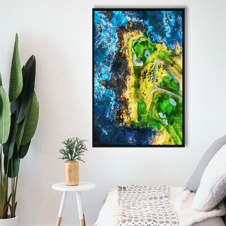 Pebble Beach Golf Links, 7th Hole, Watercolor Painting V2, Golf Art Print, Framed Canvas Print Wall Art