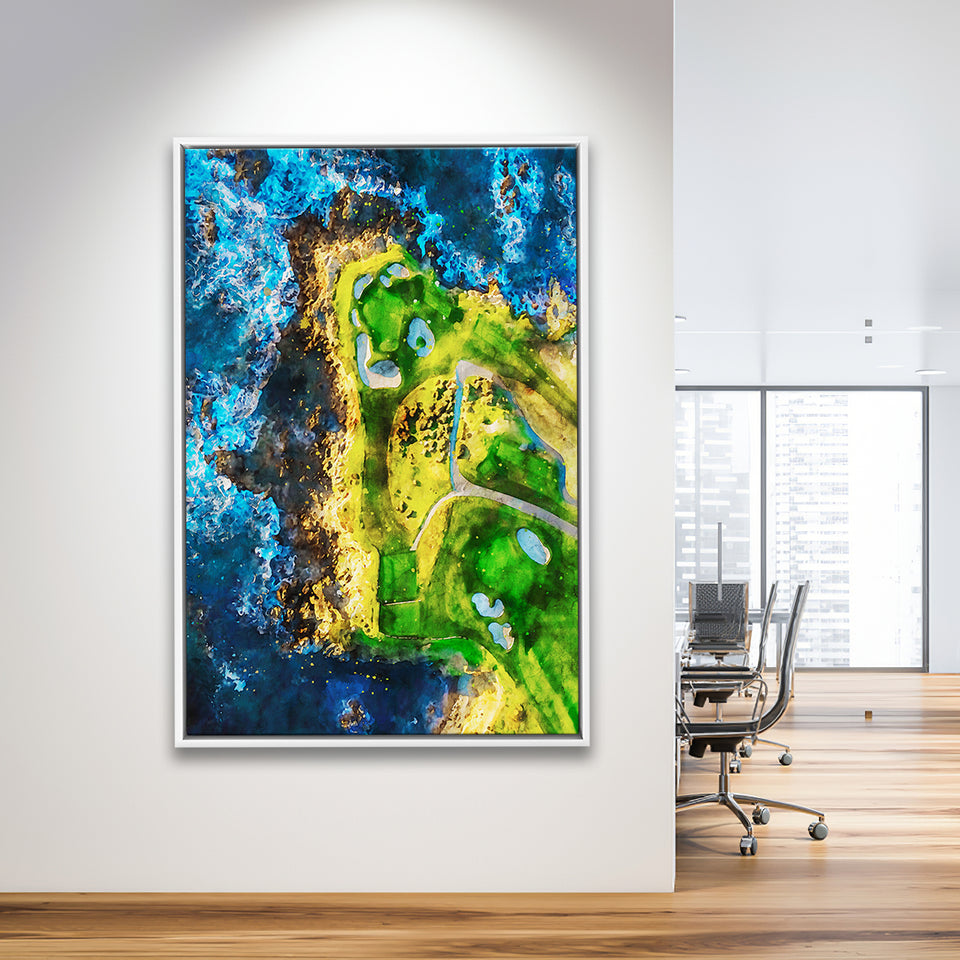 Pebble Beach Golf Links, 7th Hole, Watercolor Painting V2, Golf Art Print, Framed Canvas Print Wall Art