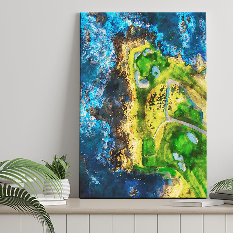 Pebble Beach Golf Links, 7th Hole, Watercolor Painting V2, Golf Art Print, Gift for him, Canvas Print Wall Art