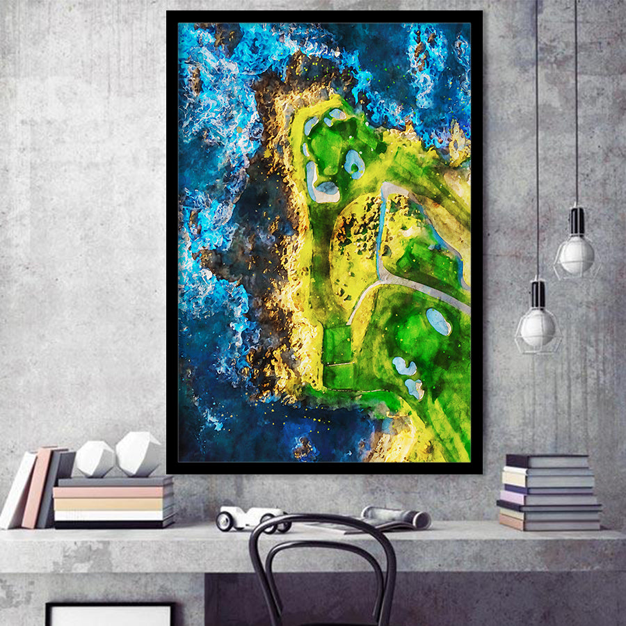 Pebble Beach Golf Links, 7th Hole, Watercolor Painting V2, Golf Art, Gift for him, Framed Art Print Wall Decor