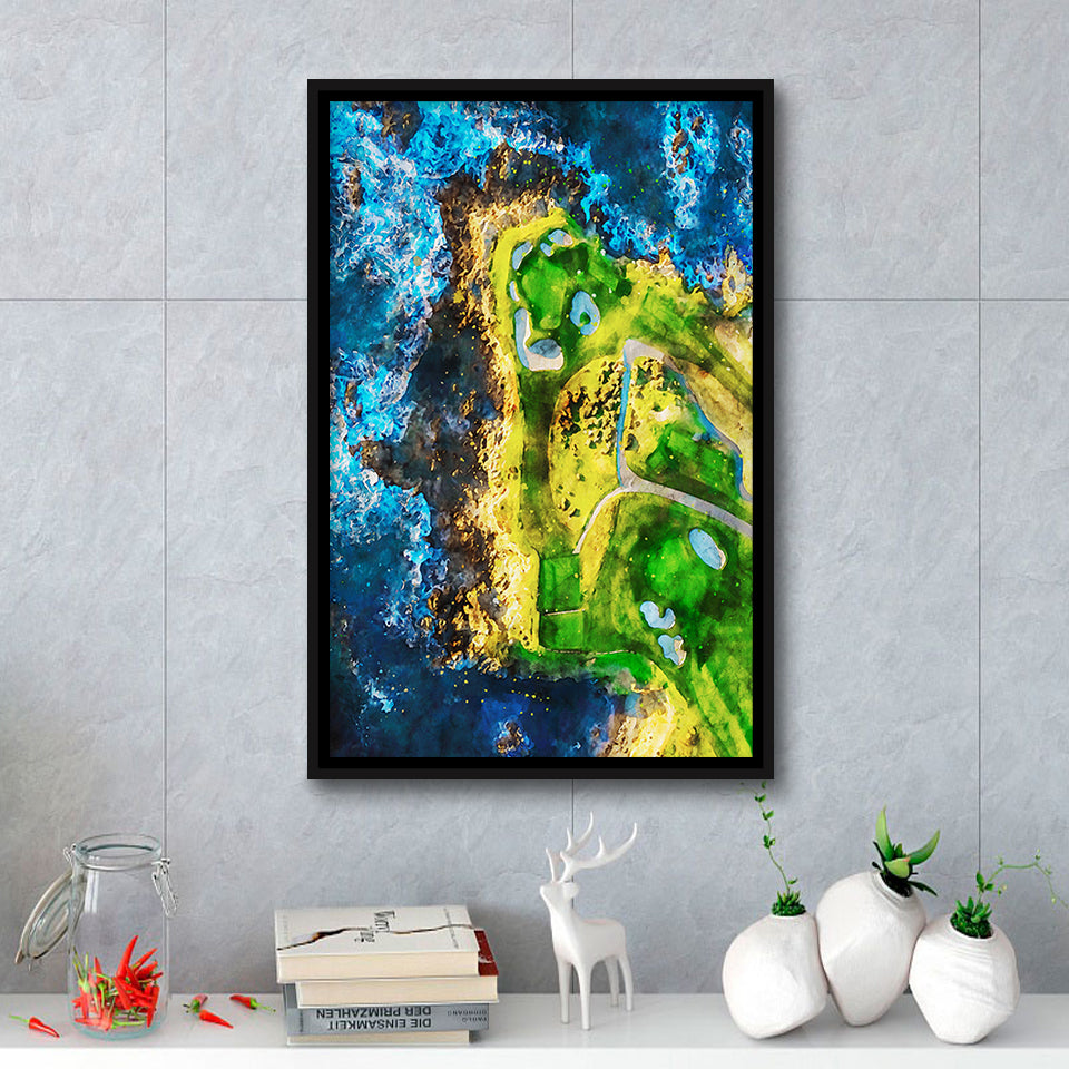 Pebble Beach Golf Links, 7th Hole, Watercolor Painting V2, Golf Art Print, Framed Canvas Print Wall Art