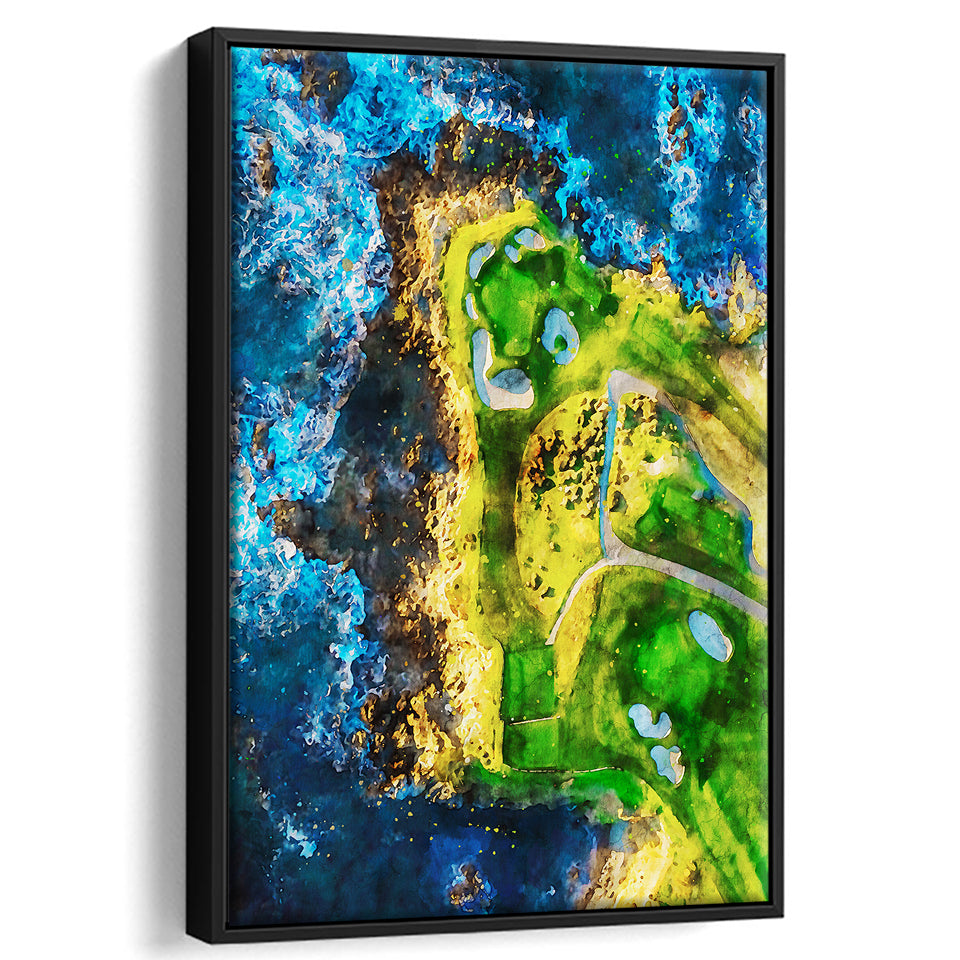 Pebble Beach Golf Links, 7th Hole, Watercolor Painting V2, Golf Art Print, Framed Canvas Print Wall Art