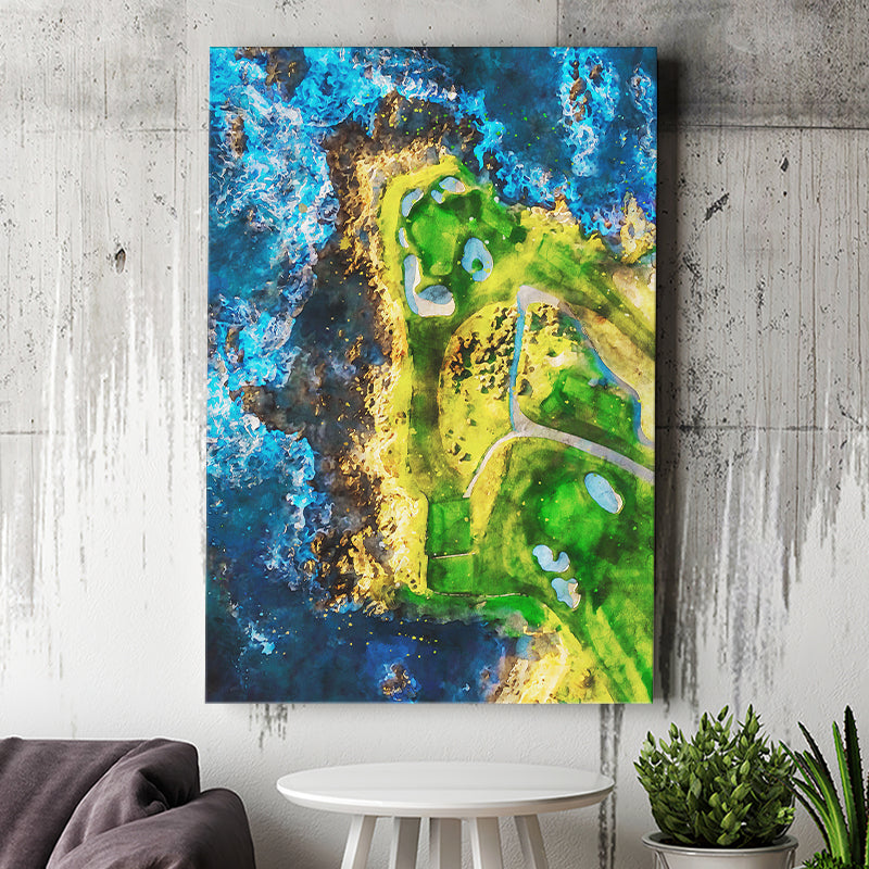 Pebble Beach Golf Links, 7th Hole, Watercolor Painting V2, Golf Art Print, Gift for him, Canvas Print Wall Art