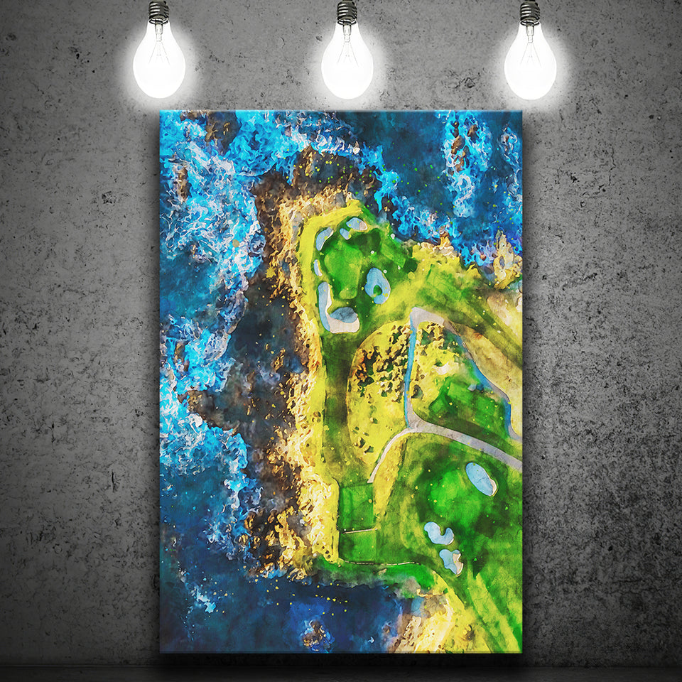 Pebble Beach Golf Links, 7th Hole, Watercolor Painting V2, Golf Art Print, Gift for him, Canvas Print Wall Art