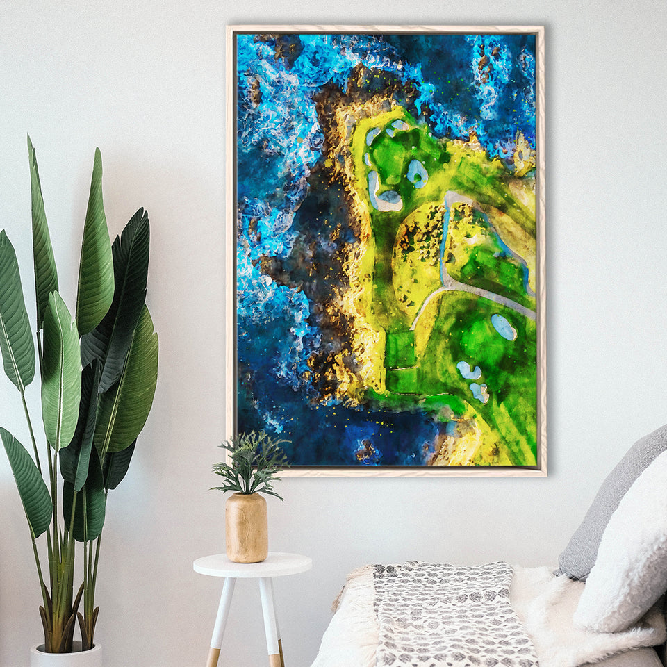 Pebble Beach Golf Links, 7th Hole, Watercolor Painting V2, Golf Art Print, Framed Canvas Print Wall Art
