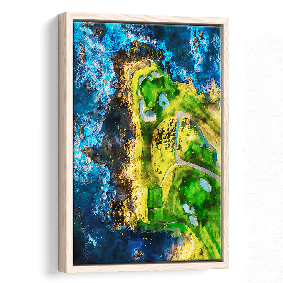 Pebble Beach Golf Links, 7th Hole, Watercolor Painting V2, Golf Art Print, Framed Canvas Print Wall Art