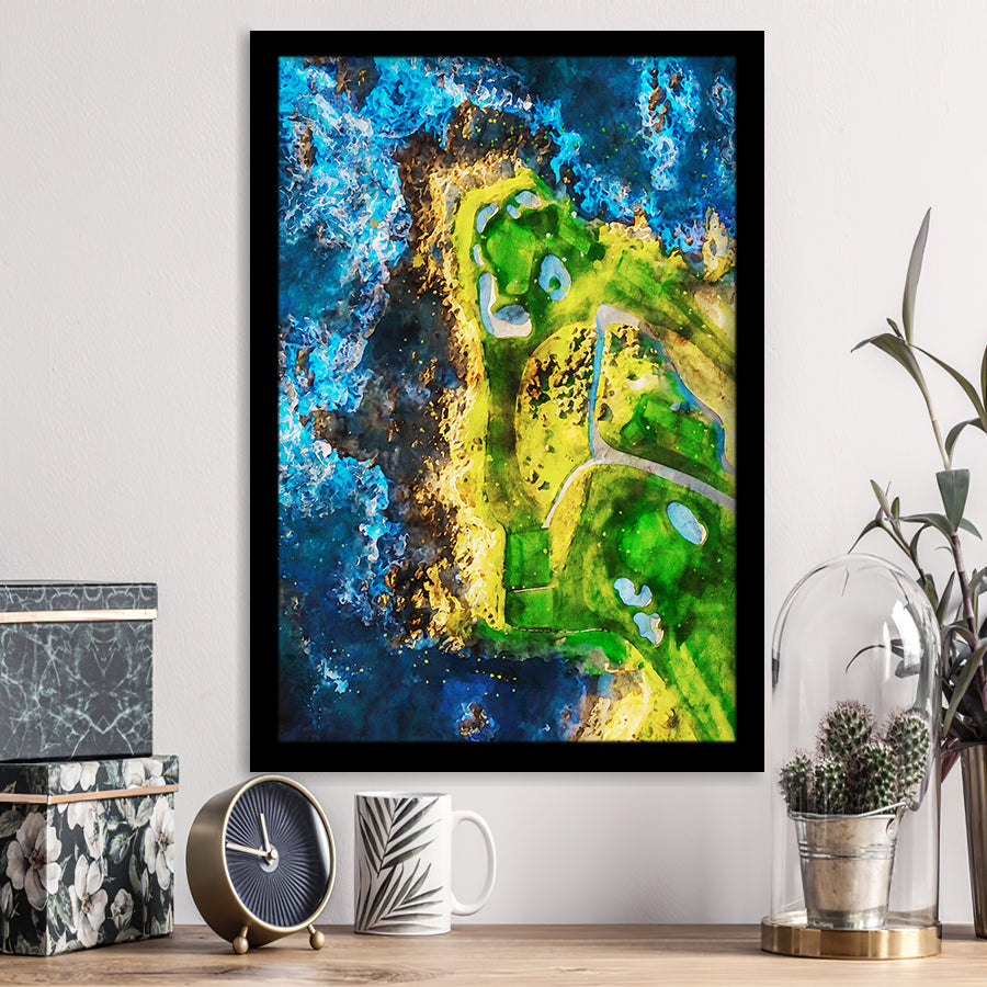 Pebble Beach Golf Links, 7th Hole, Watercolor Painting V2, Golf Art, Gift for him, Framed Art Print Wall Decor