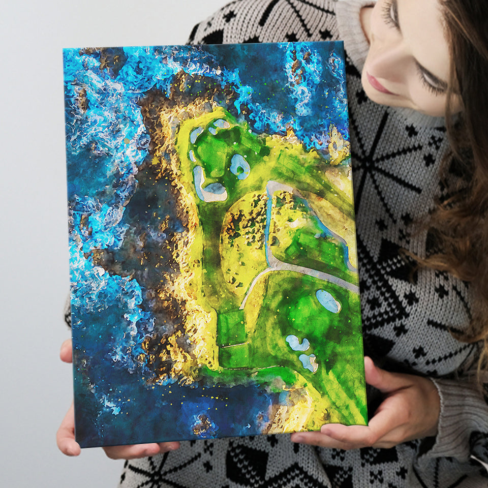 Pebble Beach Golf Links, 7th Hole, Watercolor Painting V2, Golf Art Print, Gift for him, Canvas Print Wall Art
