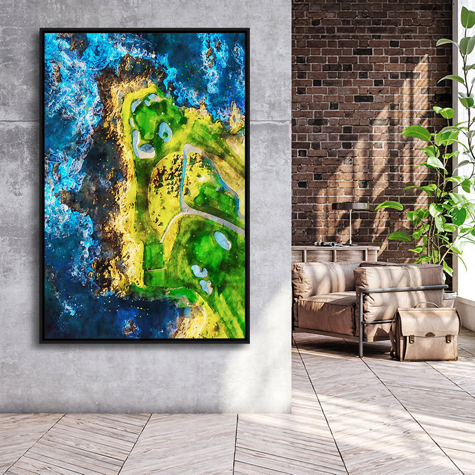 Pebble Beach Golf Links, 7th Hole, Watercolor Painting V2, Golf Art Print, Framed Canvas Print Wall Art