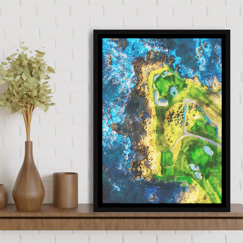 Pebble Beach Golf Links, 7th Hole, Watercolor Painting V2, Golf Art Print, Framed Canvas Print Wall Art