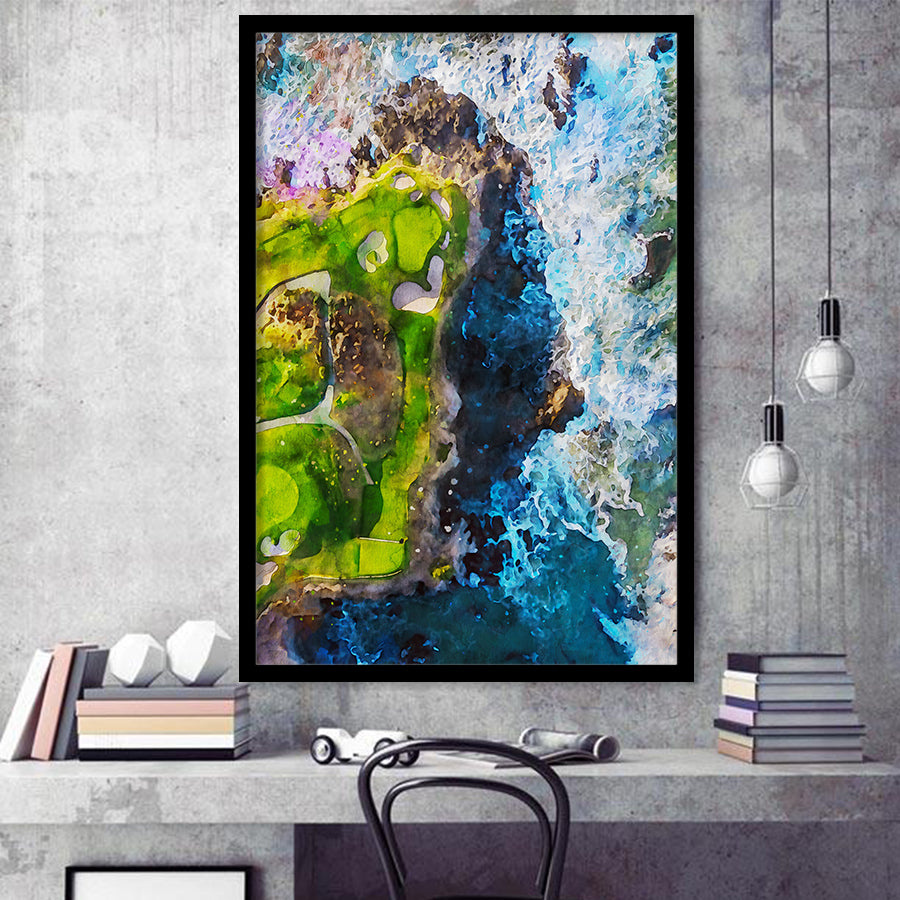 Pebble Beach Golf Links, 7th Hole, Watercolor Painting, Golf Art, Gift for him, Framed Art Print Wall Decor