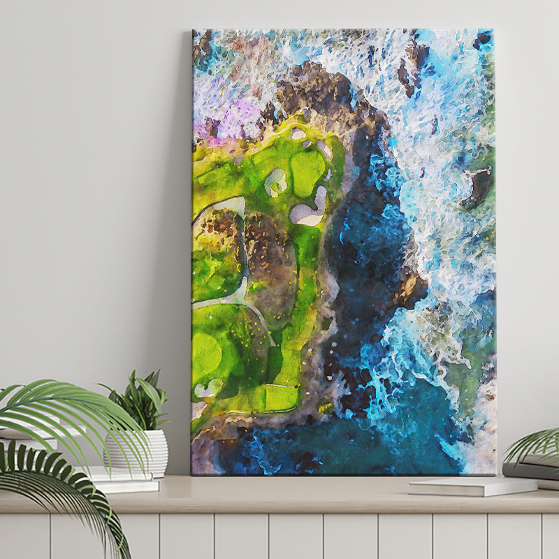 Pebble Beach Golf Links, 7th Hole, Watercolor Painting, Golf Art Print, Gift for him, Canvas Print Wall Art