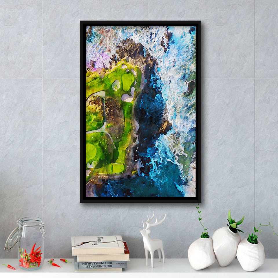 Pebble Beach Golf Links, 7th Hole, Watercolor Painting, Golf Art Print, Floating Frame, Framed Canvas Print Wall Art