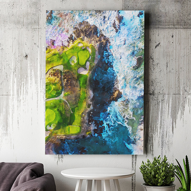 Pebble Beach Golf Links, 7th Hole, Watercolor Painting, Golf Art Print, Gift for him, Canvas Print Wall Art