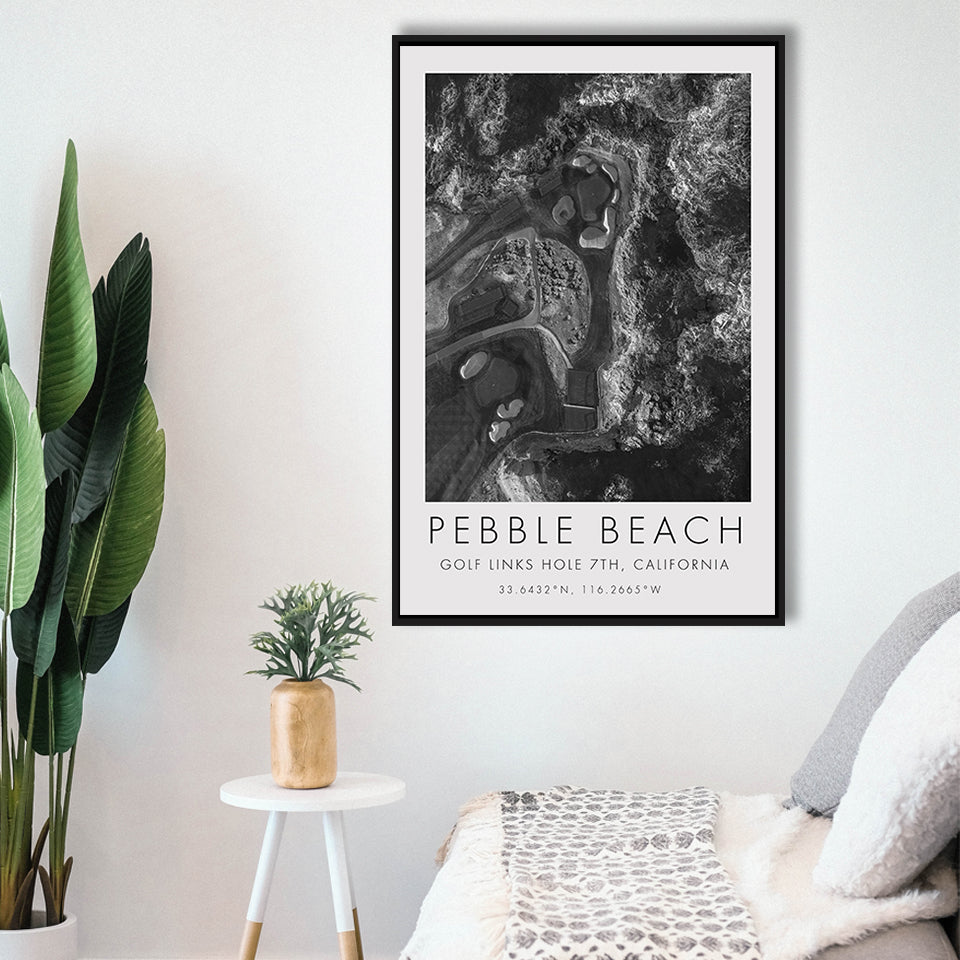Pebble Beach Golf Links 7th Over View, Pebble Beach, California, Golf Art Print, Framed Canvas Print Wall Art