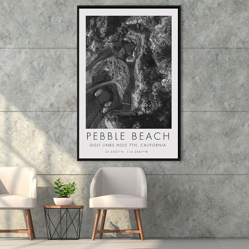 Pebble Beach Golf Links 7th Over View, Pebble Beach, California, Golf Art Print, Framed Canvas Print Wall Art