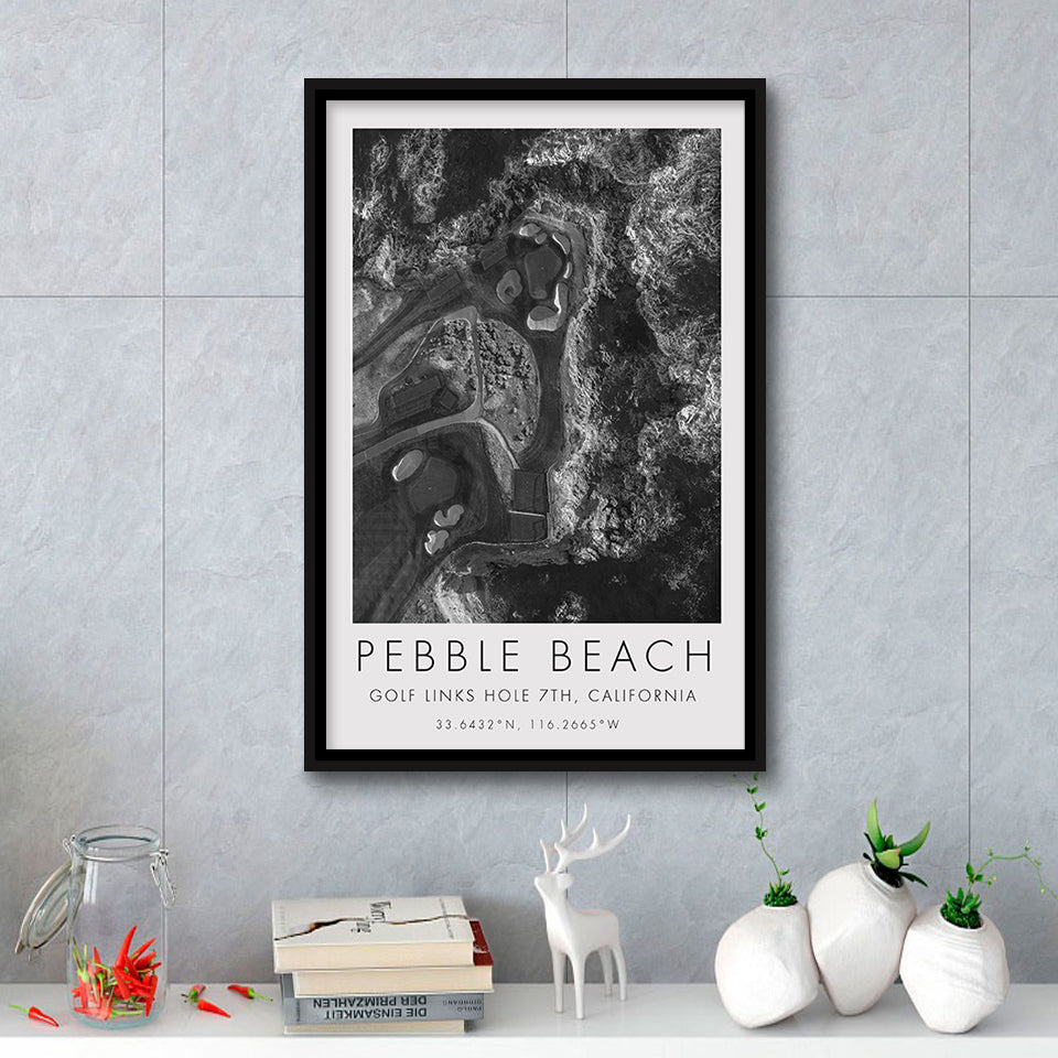 Pebble Beach Golf Links 7th Over View, Pebble Beach, California, Golf Art Print, Framed Canvas Print Wall Art