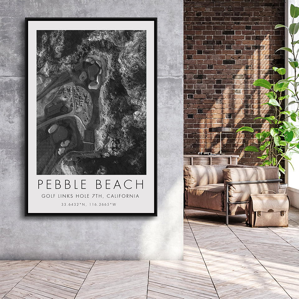 Pebble Beach Golf Links 7th Over View, Pebble Beach, California, Golf Art Print, Framed Canvas Print Wall Art