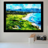 Pebble Beach Golf Links 9Th & 10Th Holes, Watercolor Painting, Golf Art, Gift for him, Framed Art Prints Wall Decor