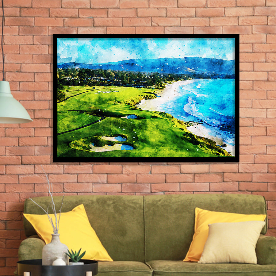 Pebble Beach Golf Links 9Th & 10Th Holes, Watercolor Painting, Golf Art, Gift for him, Framed Art Prints Wall Decor