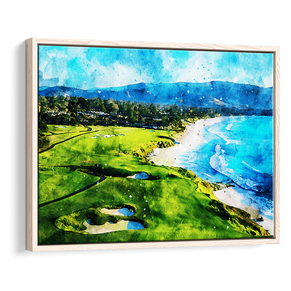Pebble Beach Golf Links Holes 9&10, Watercolor Painting, Golf Art Print, Gift for him, Framed Canvas Prints Wall Art