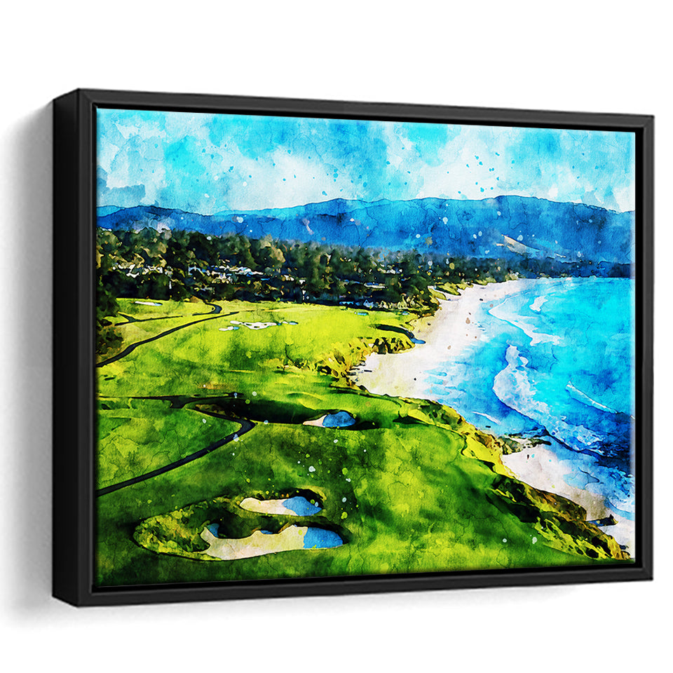 Pebble Beach Golf Links Holes 9&10, Watercolor Painting, Golf Art Print, Gift for him, Framed Canvas Prints Wall Art