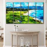 Pebble Beach Golf Links Holes 9&10, Watercolor Painting, Golf Art Print, Extra Large 5 Panel, Canvas Prints Wall Art