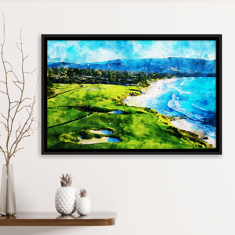 Pebble Beach Golf Links Holes 9&10, Watercolor Painting, Golf Art Print, Gift for him, Framed Canvas Prints Wall Art