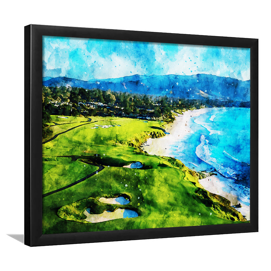 Pebble Beach Golf Links 9Th & 10Th Holes, Watercolor Painting, Golf Art, Gift for him, Framed Art Prints Wall Decor
