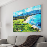 Pebble Beach Golf Links 9Th & 10Th Holes, Watercolor Painting, Golf Art Print, Gift for him, Canvas Prints Wall Art