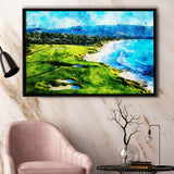 Pebble Beach Golf Links Holes 9&10, Watercolor Painting, Golf Art Print, Gift for him, Framed Canvas Prints Wall Art