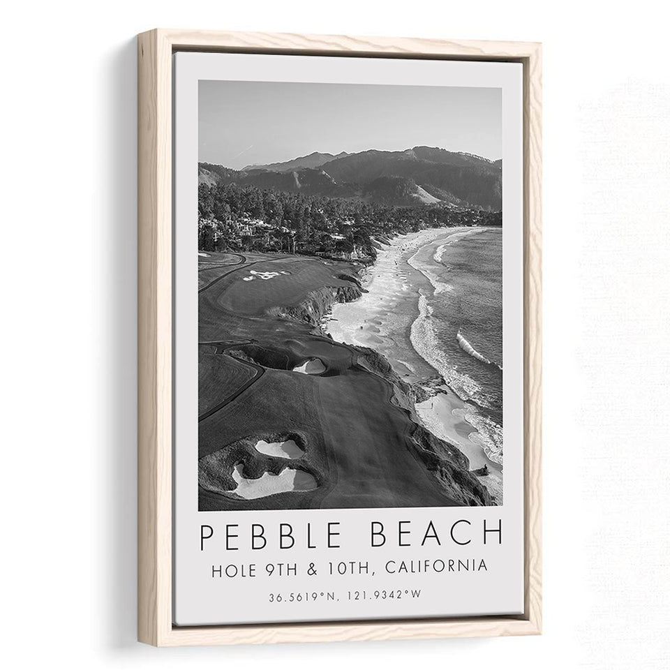 Pebble Beach Golf Links, 9th & 10th Holes, California, Golf Art Print, Floating Frame, Framed Canvas Print Wall Art