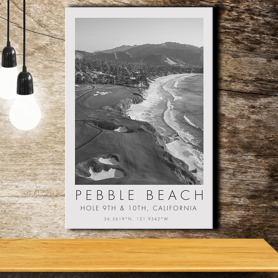 Pebble Beach Golf Links, 9th & 10th Holes, California, Golf Art Print, Gift for him, Canvas Print Wall Art