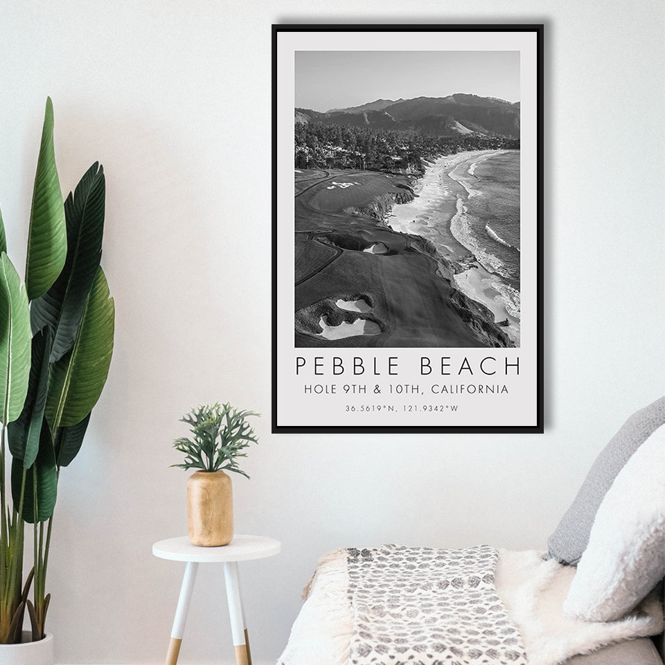 Pebble Beach Golf Links, 9th & 10th Holes, California, Golf Art Print, Floating Frame, Framed Canvas Print Wall Art