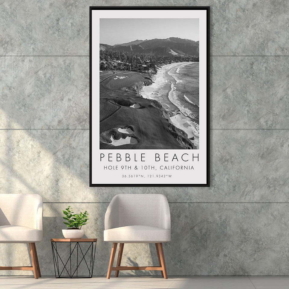 Pebble Beach Golf Links, 9th & 10th Holes, California, Golf Art Print, Floating Frame, Framed Canvas Print Wall Art