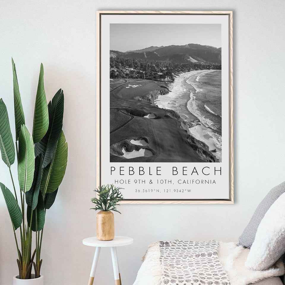 Pebble Beach Golf Links, 9th & 10th Holes, California, Golf Art Print, Floating Frame, Framed Canvas Print Wall Art