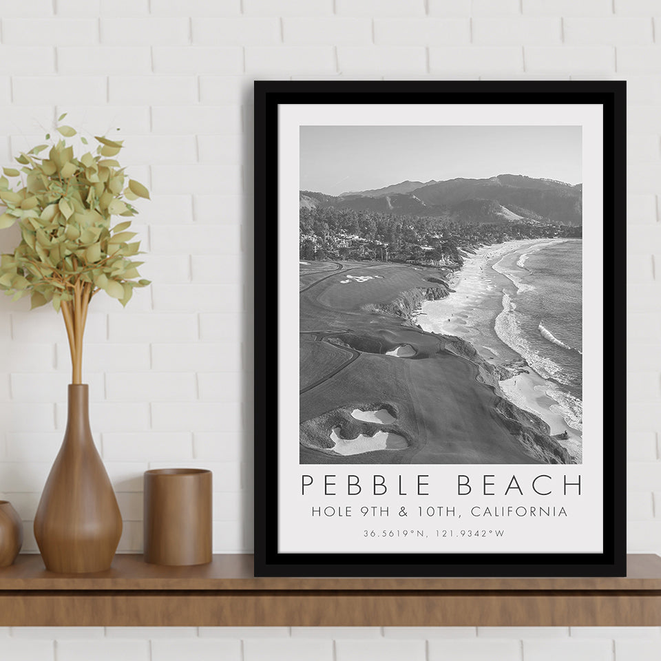 Pebble Beach Golf Links, 9th & 10th Holes, California, Golf Art Print, Floating Frame, Framed Canvas Print Wall Art