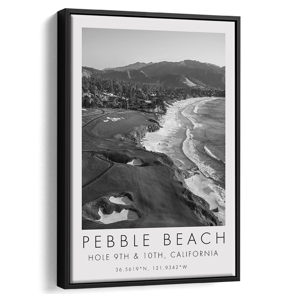 Pebble Beach Golf Links, 9th & 10th Holes, California, Golf Art Print, Floating Frame, Framed Canvas Print Wall Art