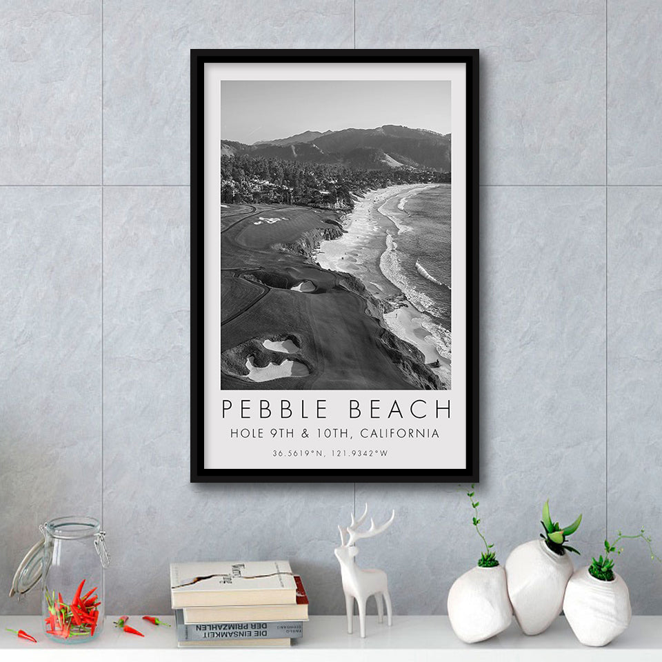 Pebble Beach Golf Links, 9th & 10th Holes, California, Golf Art Print, Floating Frame, Framed Canvas Print Wall Art