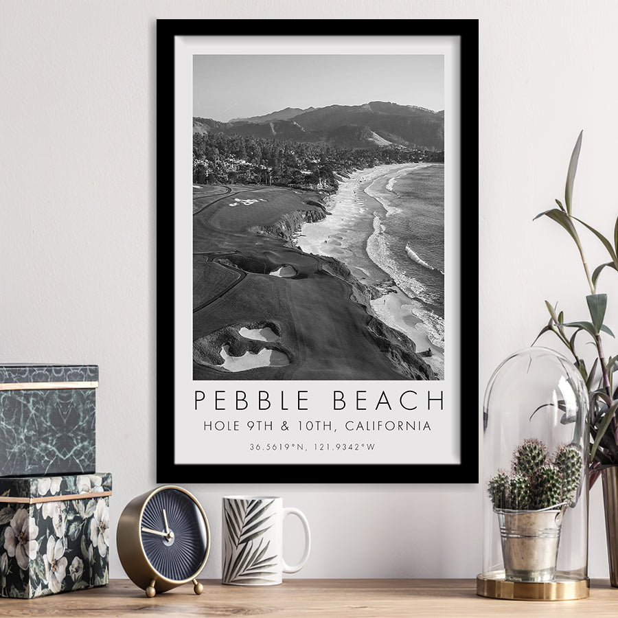 Pebble Beach Golf Links, 9th & 10th Holes, California, Golf Art, Gift for him, Framed Art Print Wall Decor