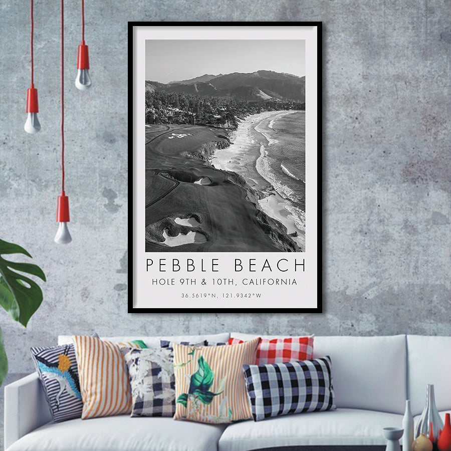 Pebble Beach Golf Links, 9th & 10th Holes, California, Golf Art, Gift for him, Framed Art Print Wall Decor