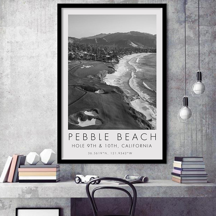 Pebble Beach Golf Links, 9th & 10th Holes, California, Golf Art, Gift for him, Framed Art Print Wall Decor
