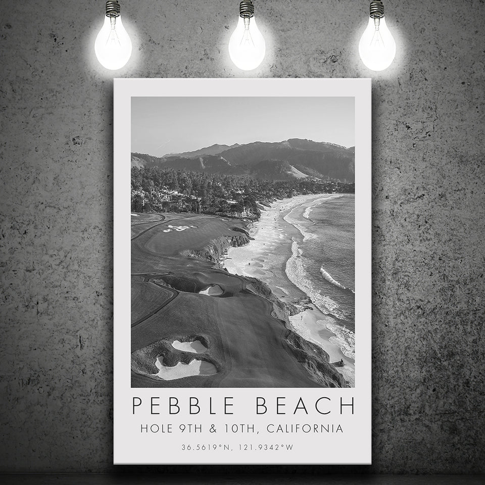 Pebble Beach Golf Links, 9th & 10th Holes, California, Golf Art Print, Gift for him, Canvas Print Wall Art