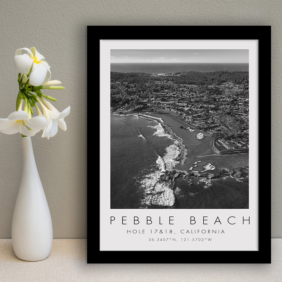 Pebble Beach Golf Links Aerial Hole 17 & 18, California, Golf Art, Gift for him, Framed Art Print Wall Decor