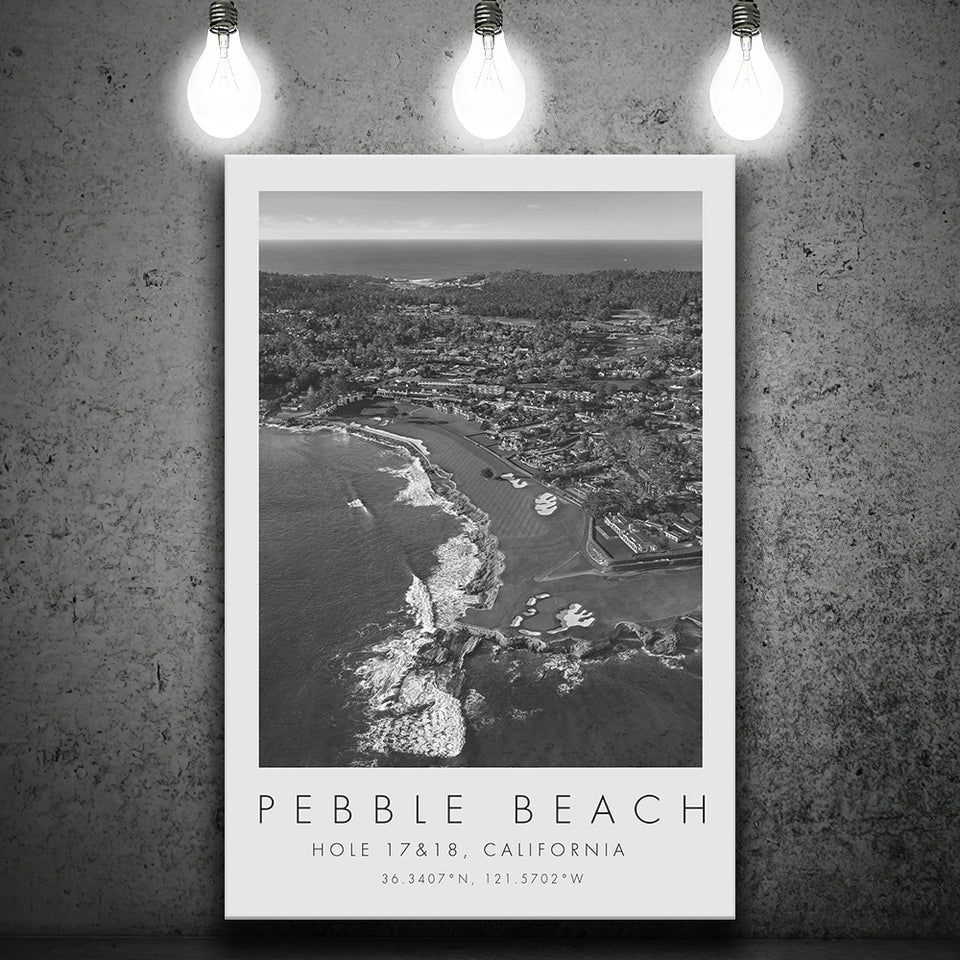Pebble Beach Golf Links Aerial Hole 17 & 18, California, Golf Art Print, Gift for him, Canvas Print Wall Art