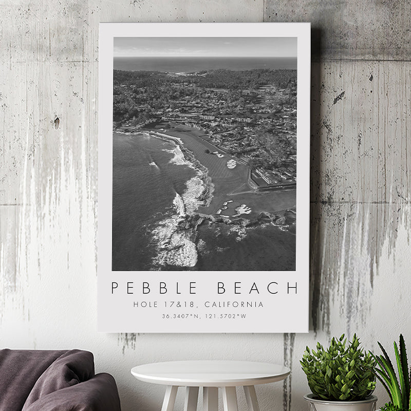 Pebble Beach Golf Links Aerial Hole 17 & 18, California, Golf Art Print, Gift for him, Canvas Print Wall Art