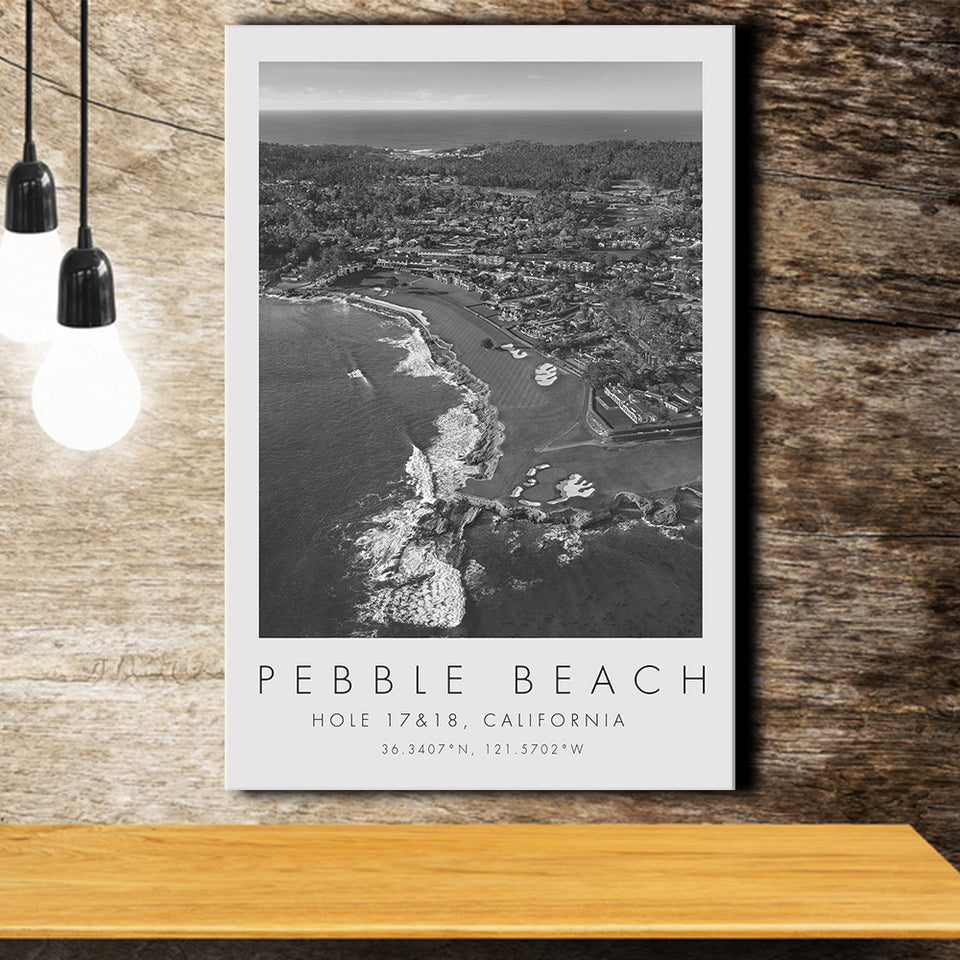 Pebble Beach Golf Links Aerial Hole 17 & 18, California, Golf Art Print, Gift for him, Canvas Print Wall Art