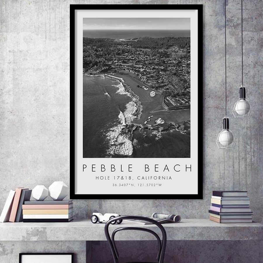 Pebble Beach Golf Links Aerial Hole 17 & 18, California, Golf Art, Gift for him, Framed Art Print Wall Decor