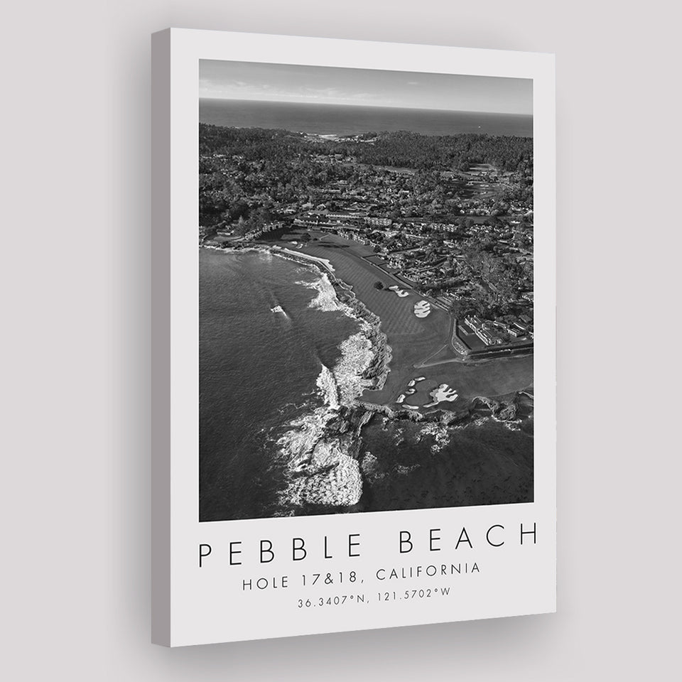 Pebble Beach Golf Links Aerial Hole 17 & 18, California, Golf Art Print, Gift for him, Canvas Print Wall Art
